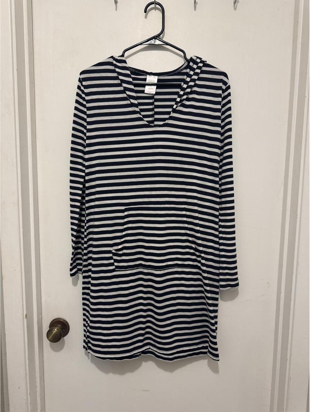Merona Medium Dark Navy and White Striped Hooded Dress
